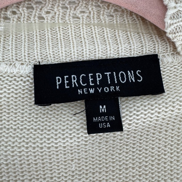 Perceptions Open Style Beige Knit Crochet Blazer - Picture 4 of 8